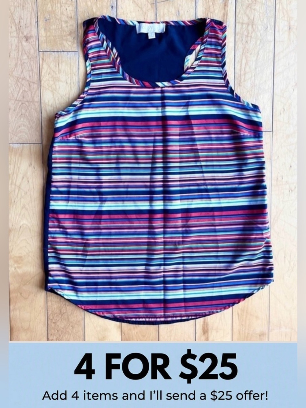 Olive & Oak Striped Multicolor Lightweight Sleeveless Tank Top Size Small